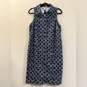 NWT Michael Kors Collared Floral Medallion Sleeveless Dress in Navy & White - 10